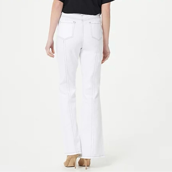 Peace Love World White Wash High Front Slit Jeans Seaming Detail White Wash Sz 0 - Picture 4 of 10